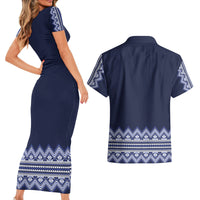 Ukraine Folk Pattern Couples Matching Short Sleeve Bodycon Dress and Hawaiian Shirt Ukrainian Navy Blue Version - Wonder Print Shop