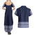 Ukraine Folk Pattern Couples Matching Summer Maxi Dress and Hawaiian Shirt Ukrainian Navy Blue Version - Wonder Print Shop