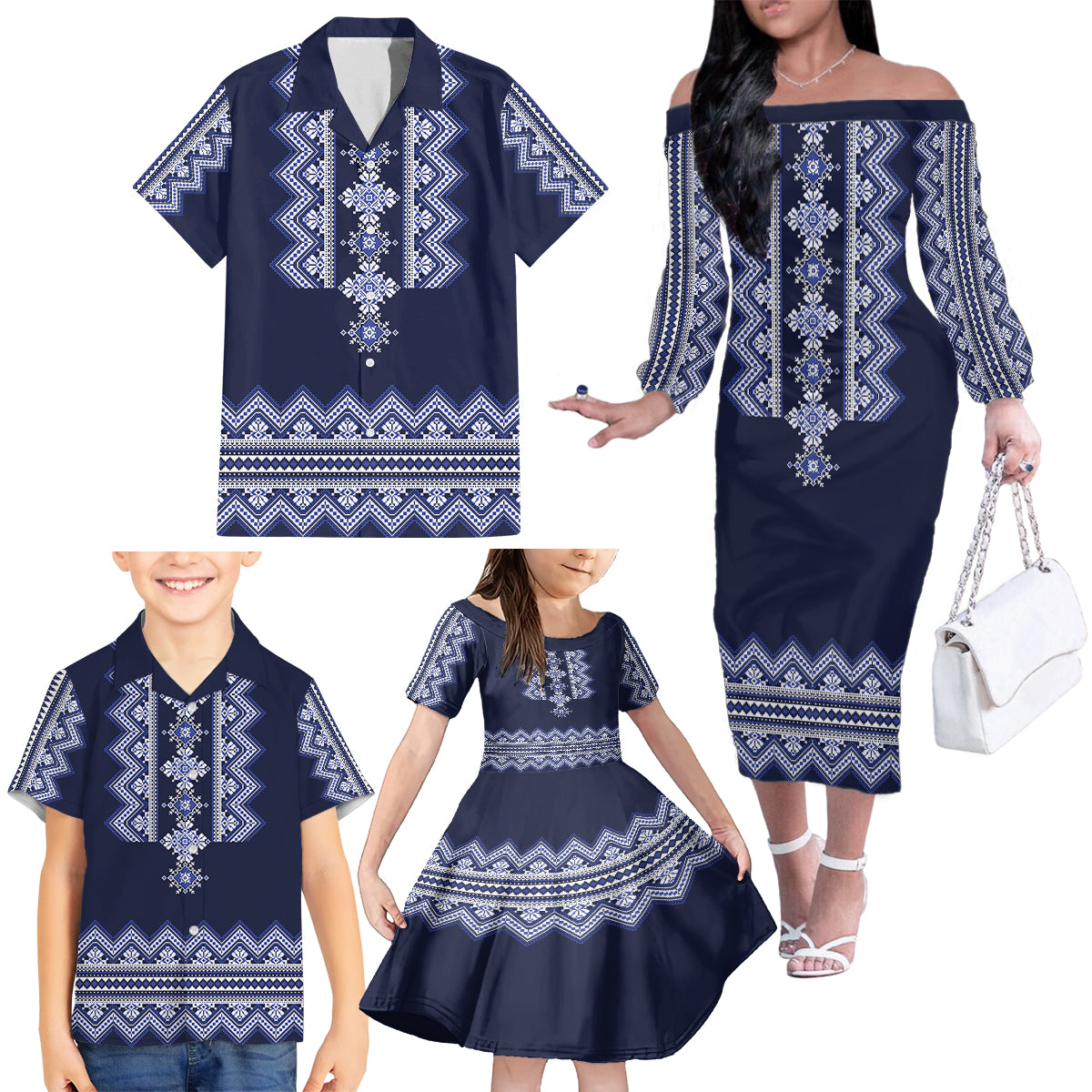 ukraine-folk-pattern-family-matching-off-shoulder-long-sleeve-dress-and-hawaiian-shirt-ukrainian-navy-blue-version