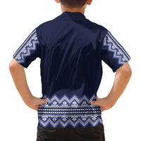 Ukraine Folk Pattern Family Matching Off Shoulder Maxi Dress and Hawaiian Shirt Ukrainian Navy Blue Version - Wonder Print Shop