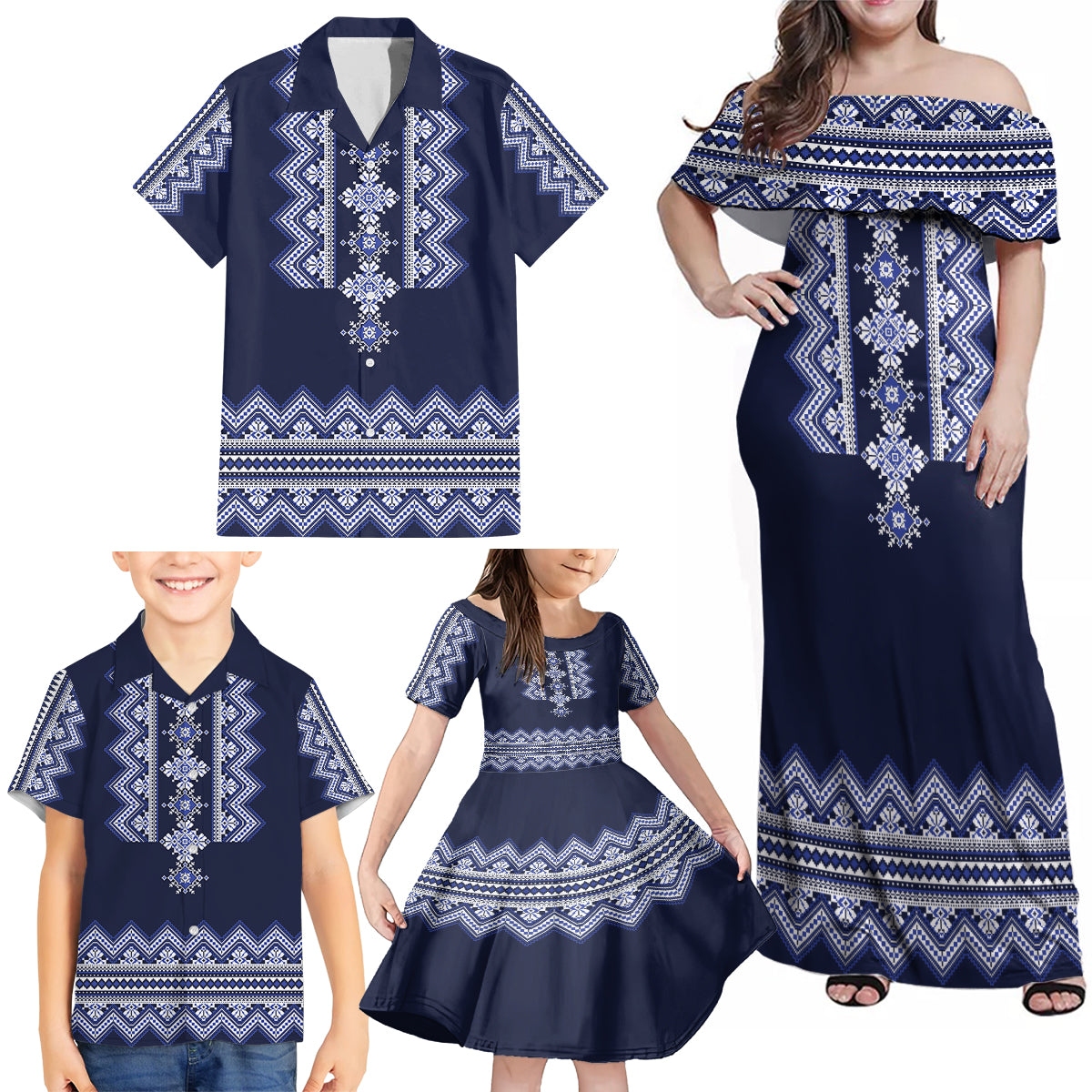 ukraine-folk-pattern-family-matching-off-shoulder-maxi-dress-and-hawaiian-shirt-ukrainian-navy-blue-version