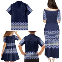 Ukraine Folk Pattern Family Matching Puletasi Dress and Hawaiian Shirt Ukrainian Navy Blue Version - Wonder Print Shop