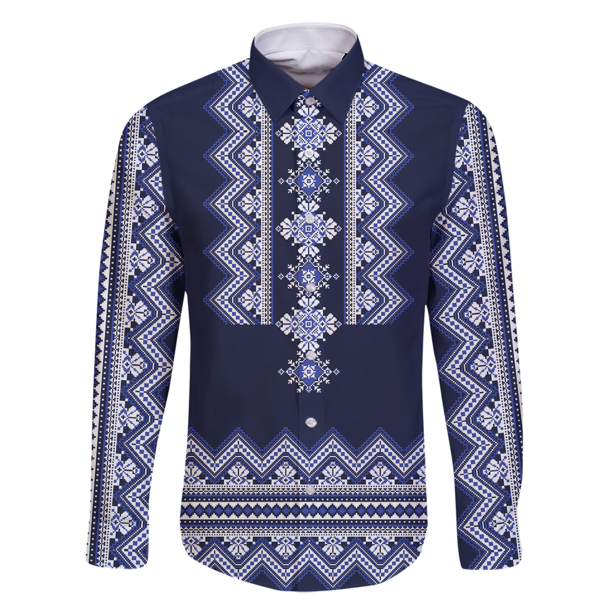 Ukraine Folk Pattern Family Matching Puletasi Dress and Hawaiian Shirt Ukrainian Navy Blue Version - Wonder Print Shop
