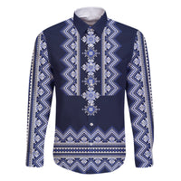 Ukraine Folk Pattern Family Matching Puletasi Dress and Hawaiian Shirt Ukrainian Navy Blue Version - Wonder Print Shop