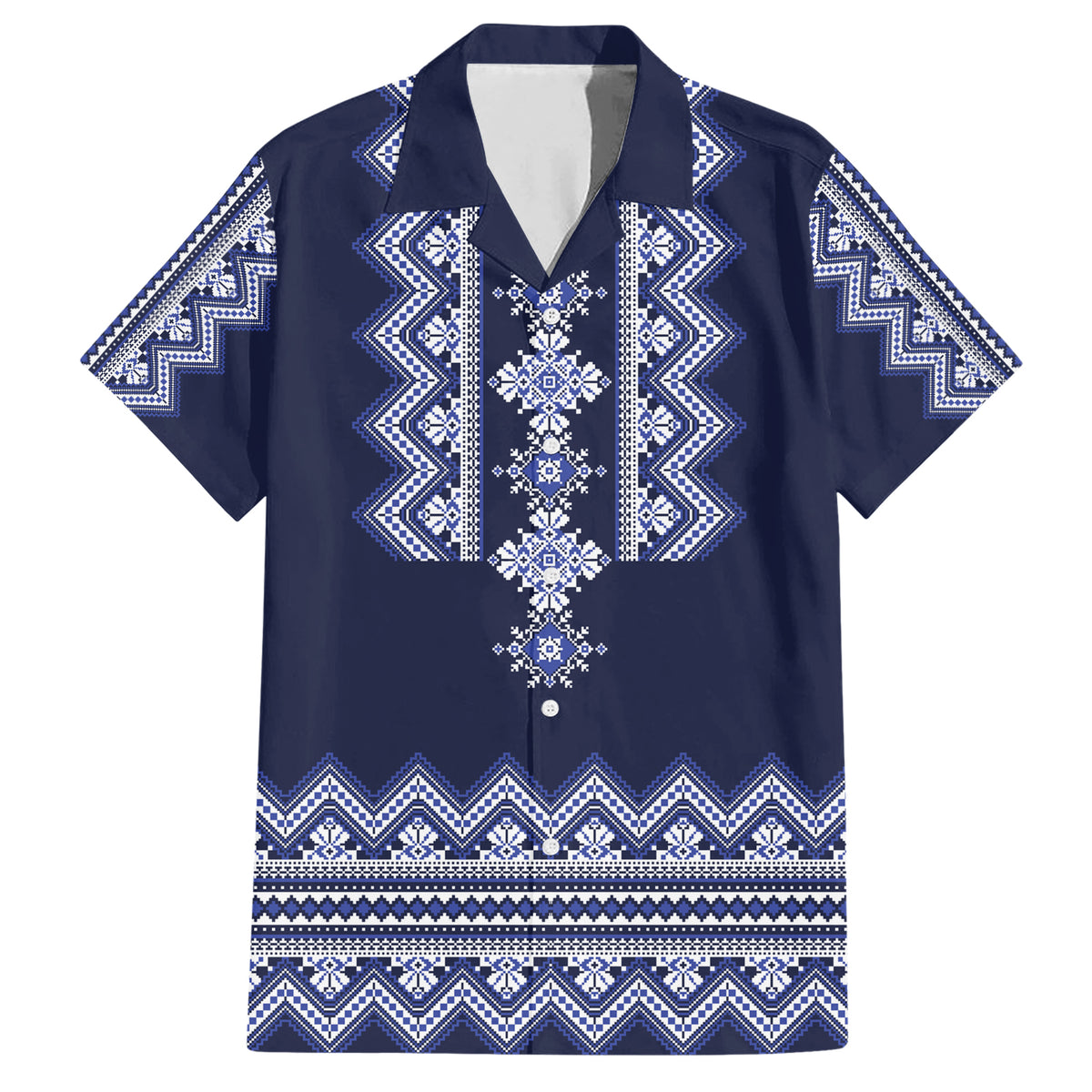 Ukraine Folk Pattern Family Matching Short Sleeve Bodycon Dress and Hawaiian Shirt Ukrainian Navy Blue Version - Wonder Print Shop