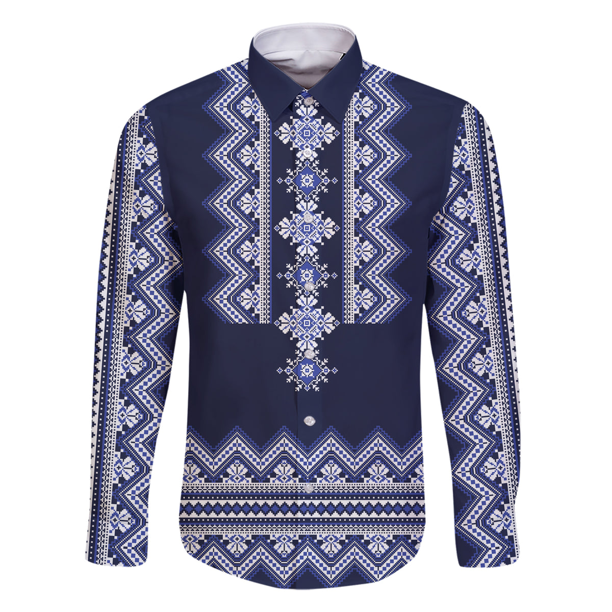 Ukraine Folk Pattern Family Matching Short Sleeve Bodycon Dress and Hawaiian Shirt Ukrainian Navy Blue Version - Wonder Print Shop