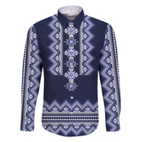 Ukraine Folk Pattern Family Matching Short Sleeve Bodycon Dress and Hawaiian Shirt Ukrainian Navy Blue Version - Wonder Print Shop