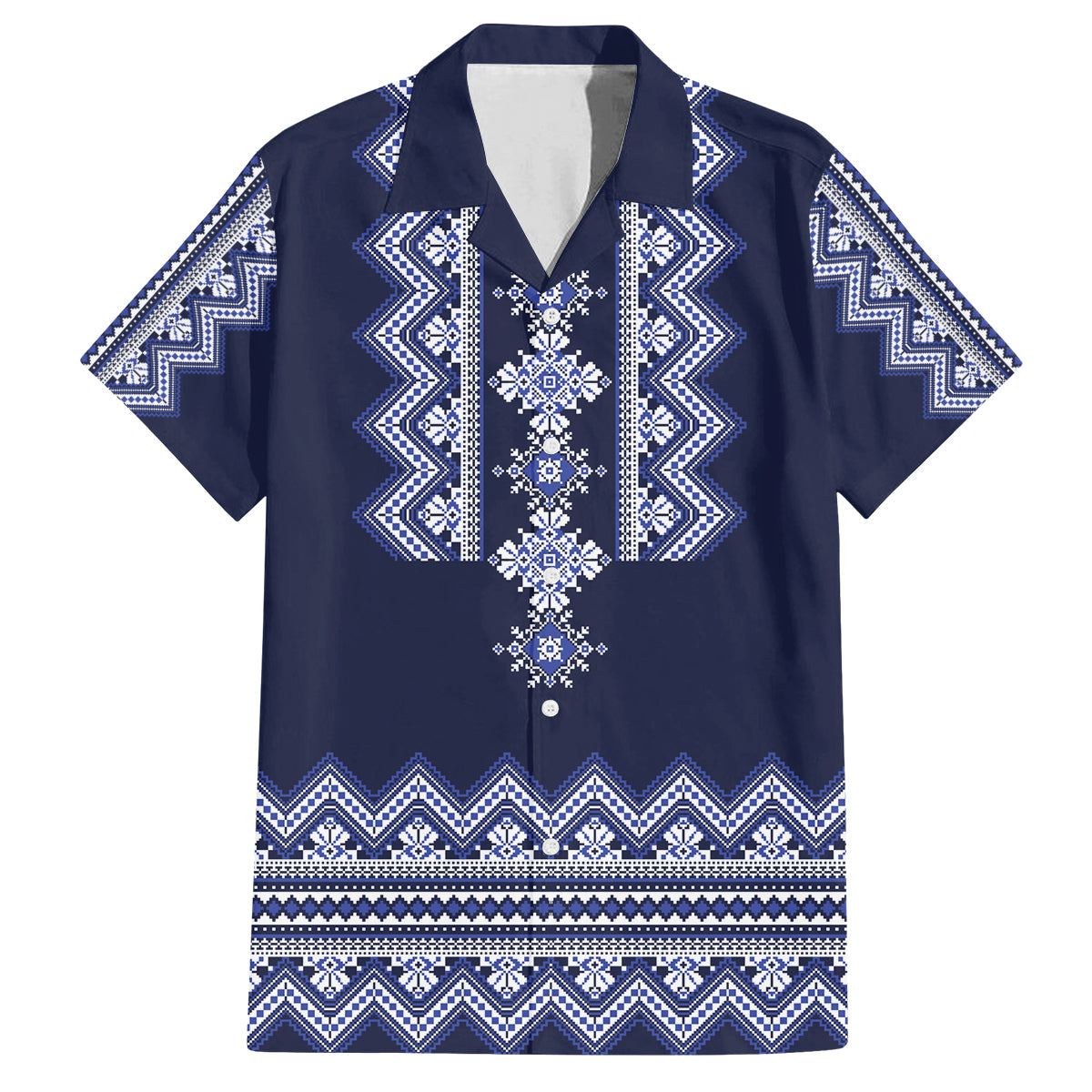 Ukraine Folk Pattern Family Matching Summer Maxi Dress and Hawaiian Shirt Ukrainian Navy Blue Version - Wonder Print Shop