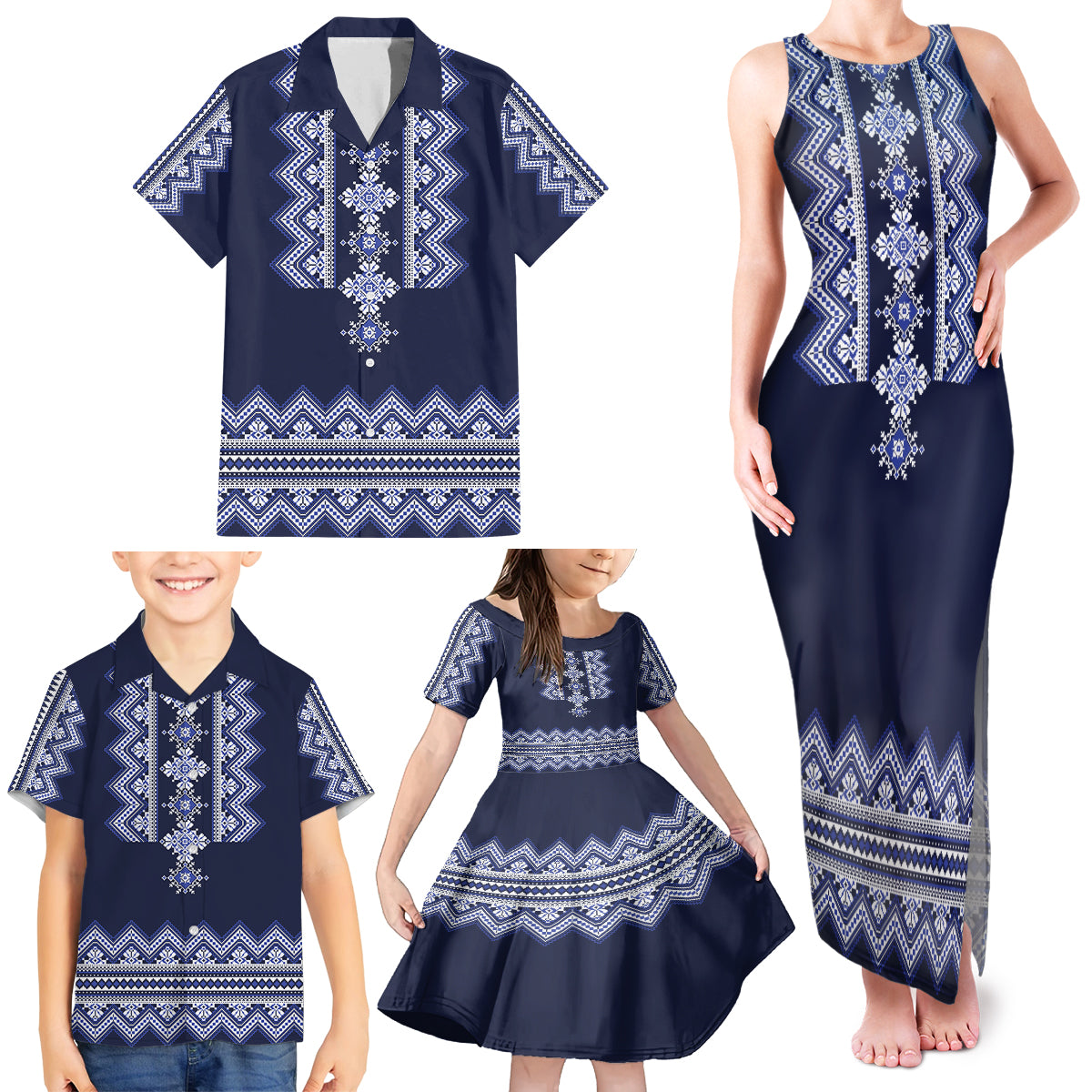 ukraine-folk-pattern-family-matching-tank-maxi-dress-and-hawaiian-shirt-ukrainian-navy-blue-version