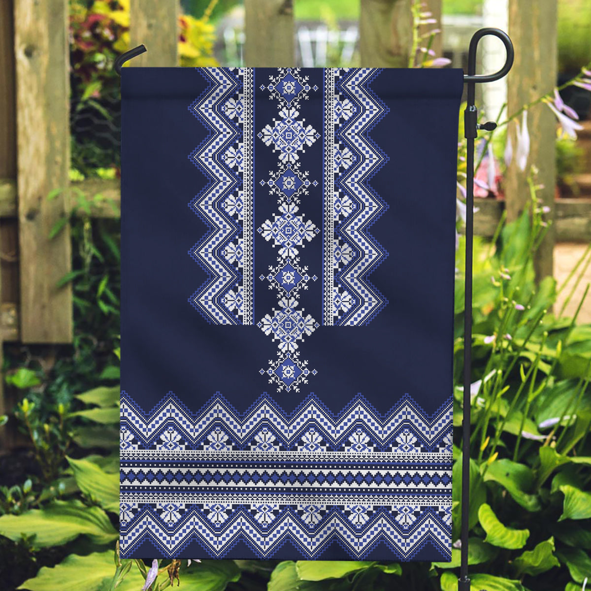 Ukraine Folk Pattern Garden Flag Ukrainian Navy Blue Version - Wonder Print Shop