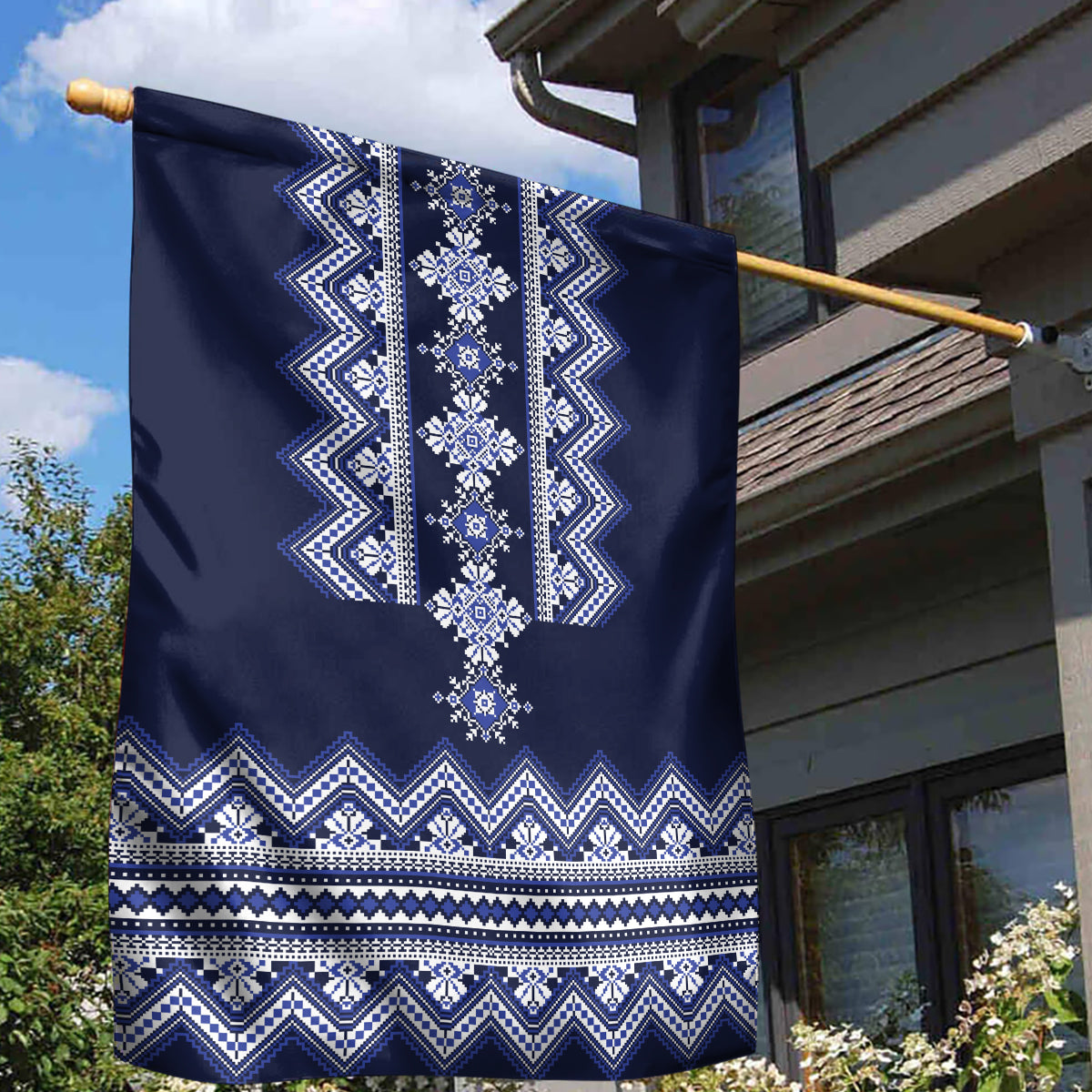 Ukraine Folk Pattern Garden Flag Ukrainian Navy Blue Version - Wonder Print Shop
