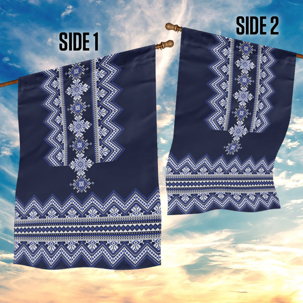 Ukraine Folk Pattern Garden Flag Ukrainian Navy Blue Version - Wonder Print Shop