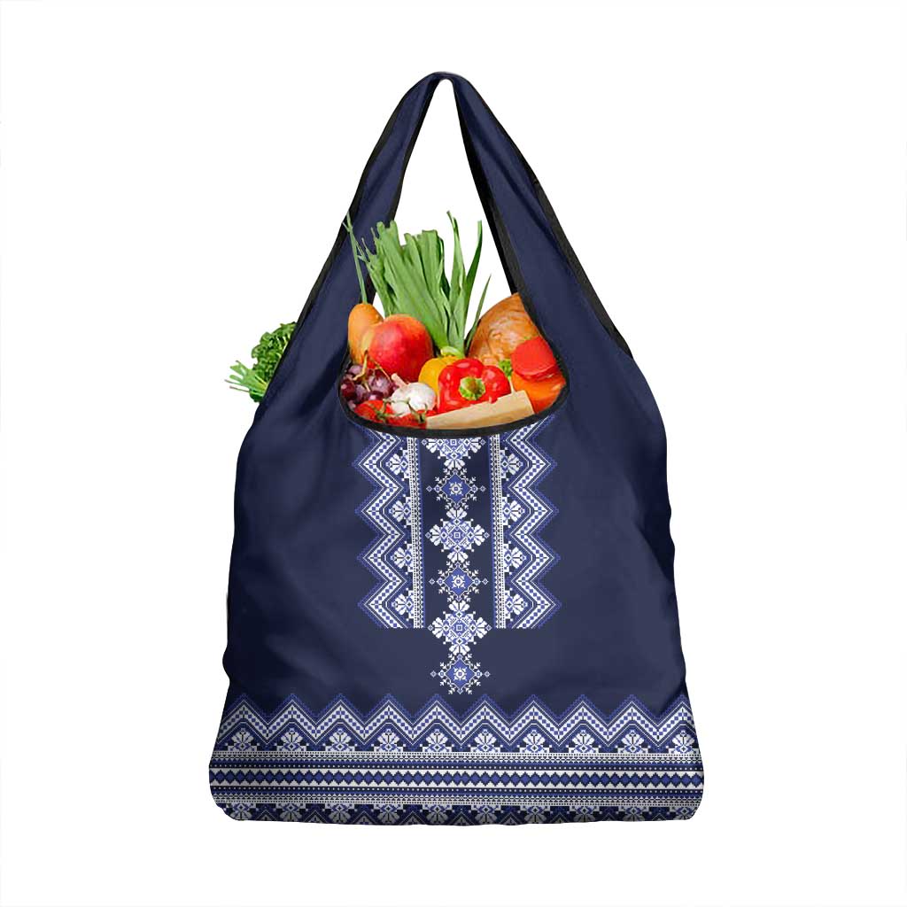 Ukraine Folk Pattern Grocery Bag Ukrainian Navy Blue Version