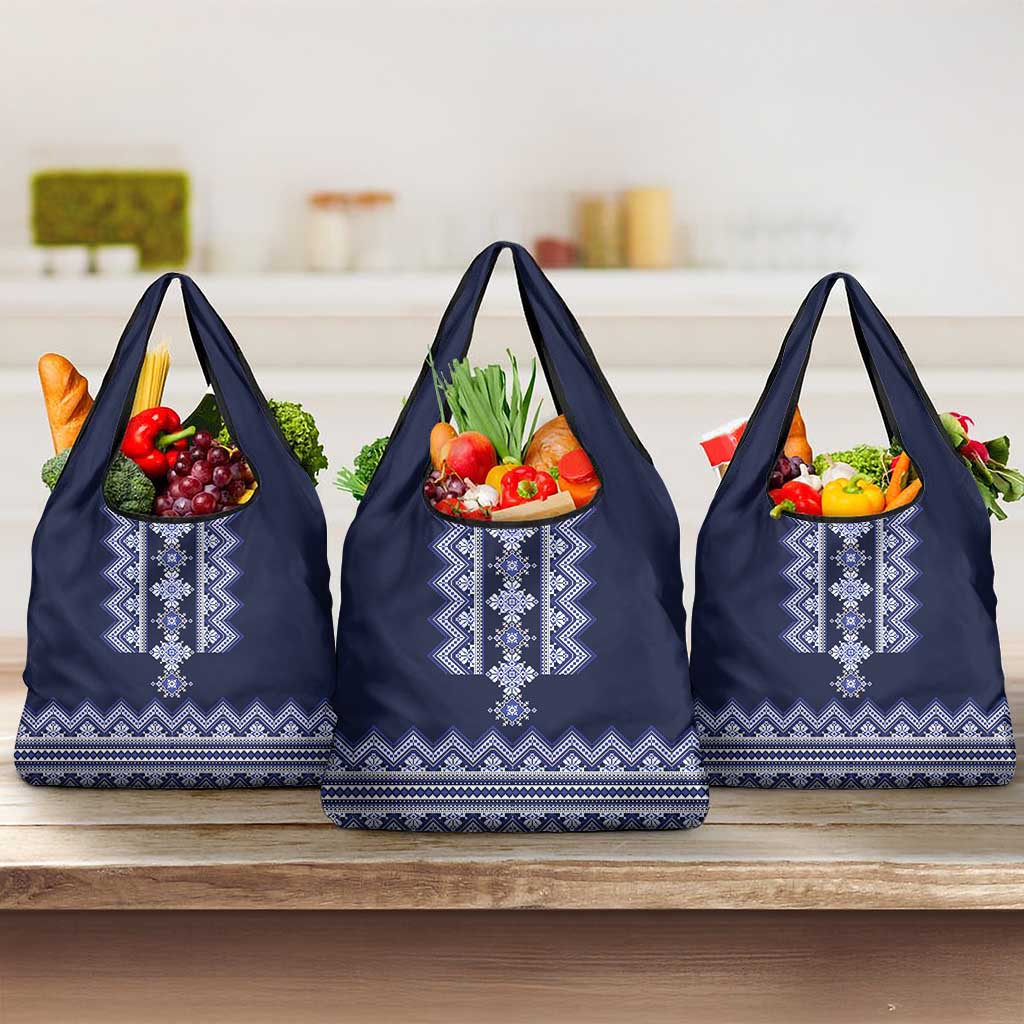 Ukraine Folk Pattern Grocery Bag Ukrainian Navy Blue Version