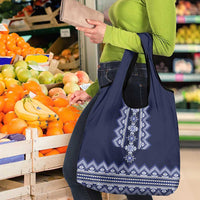 Ukraine Folk Pattern Grocery Bag Ukrainian Navy Blue Version
