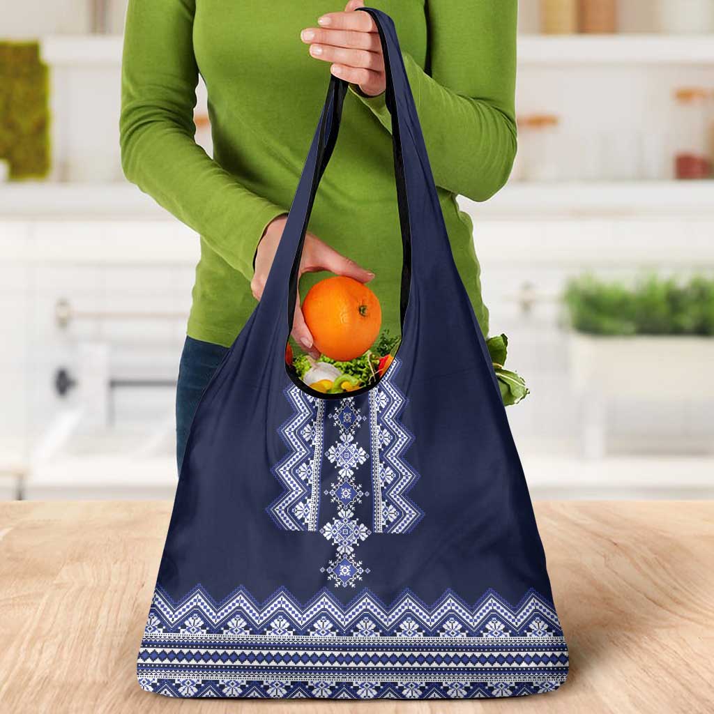 Ukraine Folk Pattern Grocery Bag Ukrainian Navy Blue Version