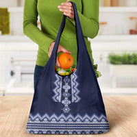 Ukraine Folk Pattern Grocery Bag Ukrainian Navy Blue Version
