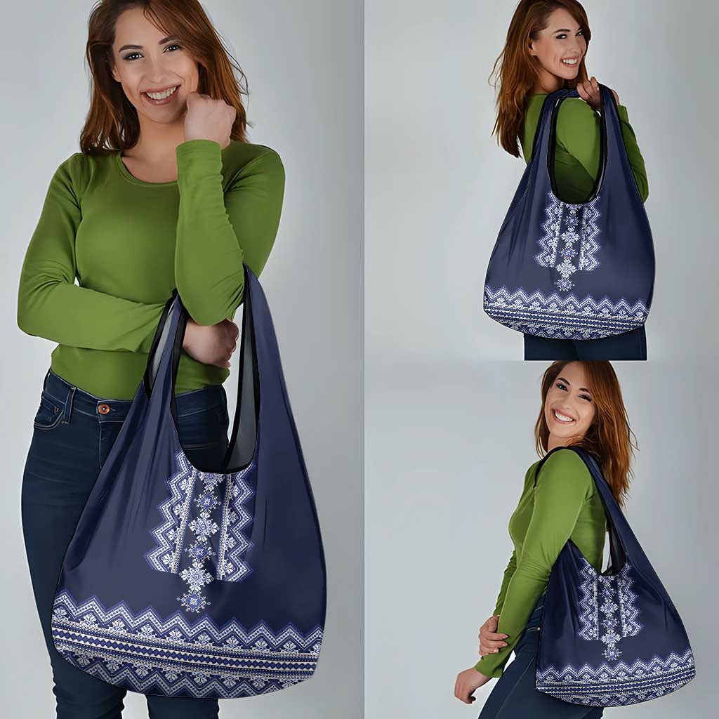 Ukraine Folk Pattern Grocery Bag Ukrainian Navy Blue Version