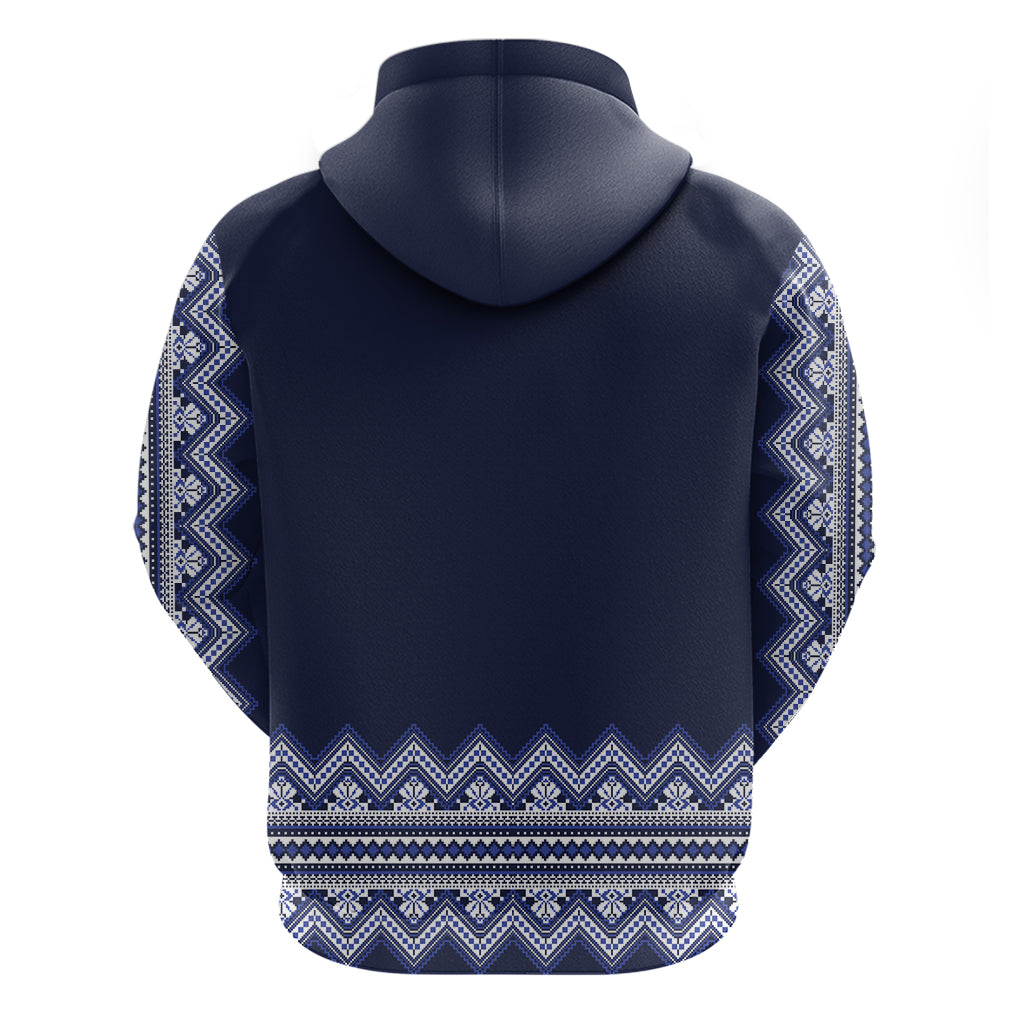 Ukraine Folk Pattern Hoodie Ukrainian Navy Blue Version - Wonder Print Shop