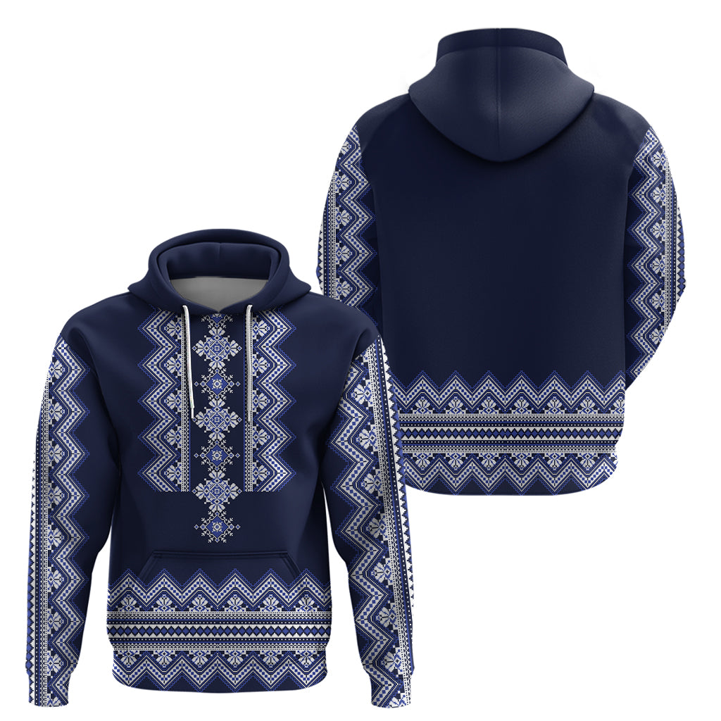 Ukraine Folk Pattern Hoodie Ukrainian Navy Blue Version - Wonder Print Shop