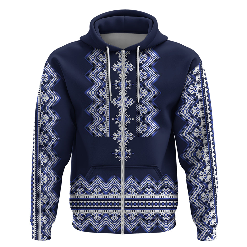 Ukraine Folk Pattern Hoodie Ukrainian Navy Blue Version - Wonder Print Shop