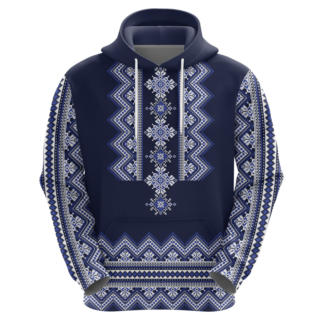 Ukraine Folk Pattern Hoodie Ukrainian Navy Blue Version - Wonder Print Shop