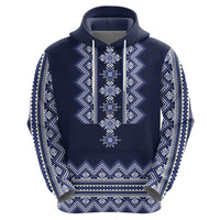 Ukraine Folk Pattern Hoodie Ukrainian Navy Blue Version - Wonder Print Shop