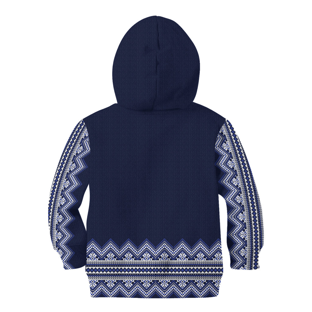 Ukraine Folk Pattern Kid Hoodie Ukrainian Navy Blue Version - Wonder Print Shop