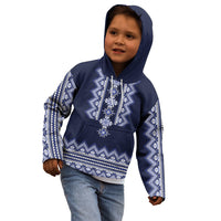 Ukraine Folk Pattern Kid Hoodie Ukrainian Navy Blue Version - Wonder Print Shop