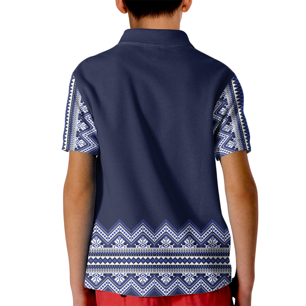 Ukraine Folk Pattern Kid Polo Shirt Ukrainian Navy Blue Version - Wonder Print Shop