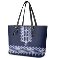Ukraine Folk Pattern Leather Tote Bag Ukrainian Navy Blue Version - Wonder Print Shop