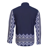 Ukraine Folk Pattern Long Sleeve Button Shirt Ukrainian Navy Blue Version - Wonder Print Shop