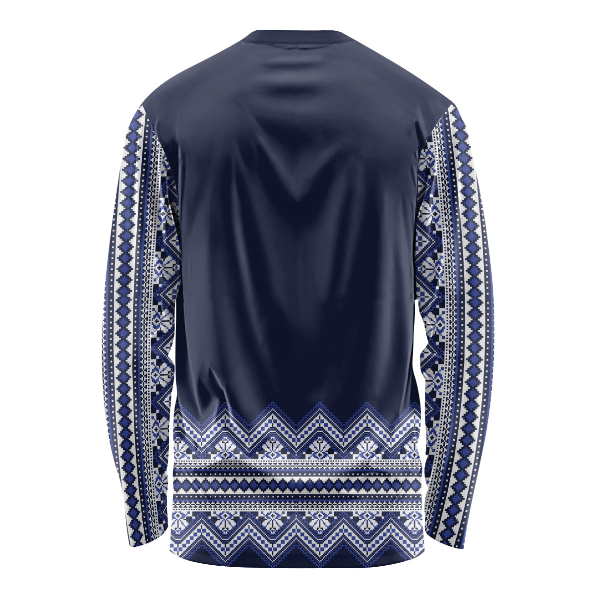 Ukraine Folk Pattern Long Sleeve Shirt Ukrainian Navy Blue Version - Wonder Print Shop