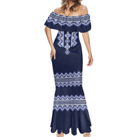 Ukraine Folk Pattern Mermaid Dress Ukrainian Navy Blue Version - Wonder Print Shop