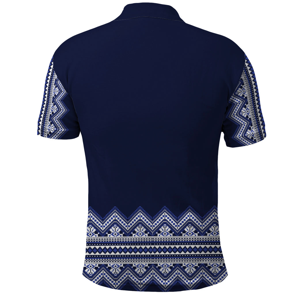 Ukraine Folk Pattern Polo Shirt Ukrainian Navy Blue Version - Wonder Print Shop