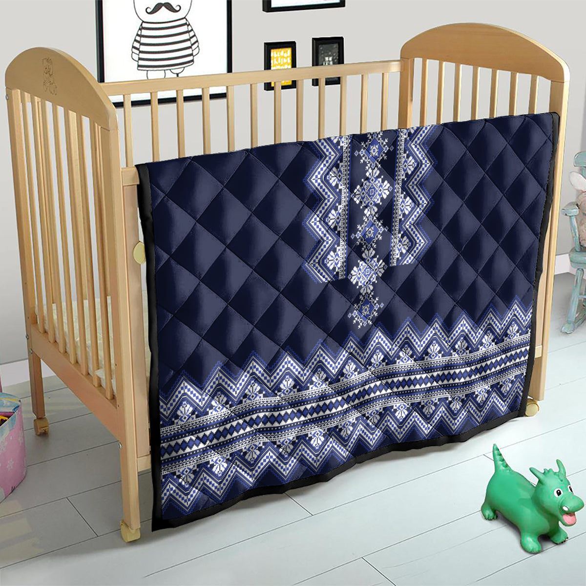 Ukraine Folk Pattern Quilt Ukrainian Navy Blue Version - Wonder Print Shop