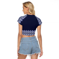 Ukraine Folk Pattern Raglan Cropped T Shirt Ukrainian Navy Blue Version - Wonder Print Shop