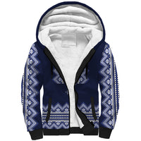 Ukraine Folk Pattern Sherpa Hoodie Ukrainian Navy Blue Version - Wonder Print Shop