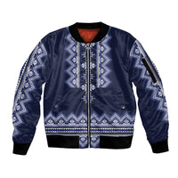 Ukraine Folk Pattern Sleeve Zip Bomber Jacket Ukrainian Navy Blue Version - Wonder Print Shop
