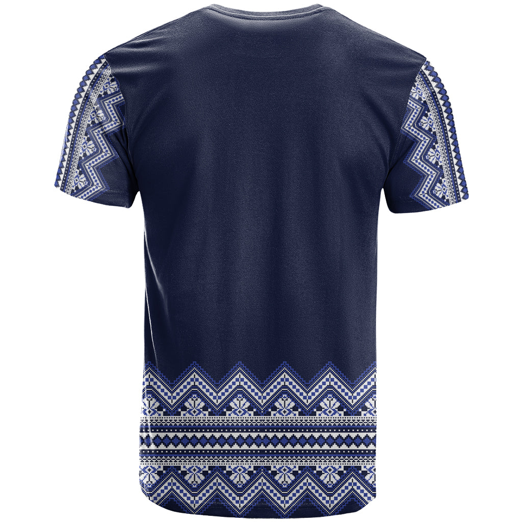 Ukraine Folk Pattern T Shirt Ukrainian Navy Blue Version - Wonder Print Shop