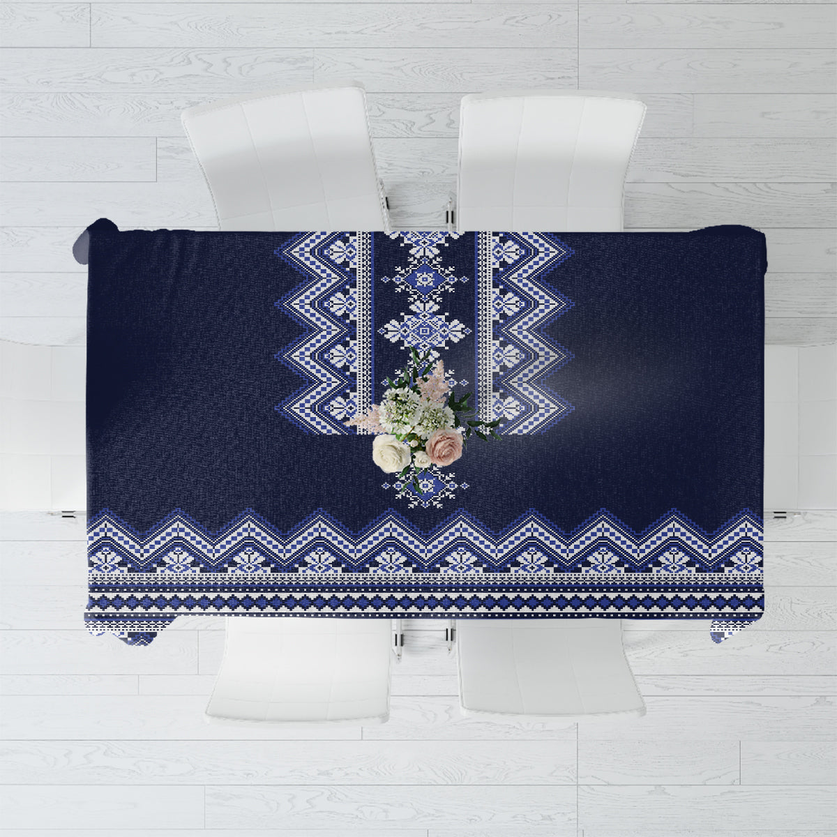 Ukraine Folk Pattern Tablecloth Ukrainian Navy Blue Version - Wonder Print Shop