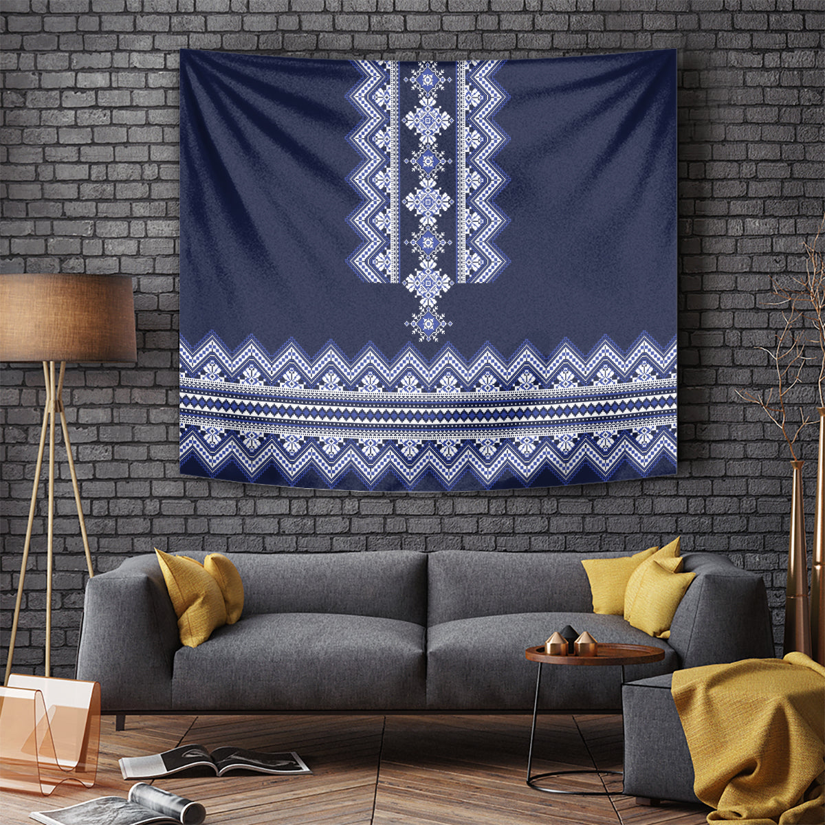 Ukraine Folk Pattern Tapestry Ukrainian Navy Blue Version - Wonder Print Shop
