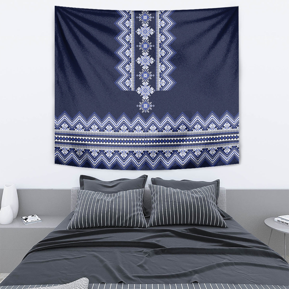 Ukraine Folk Pattern Tapestry Ukrainian Navy Blue Version - Wonder Print Shop