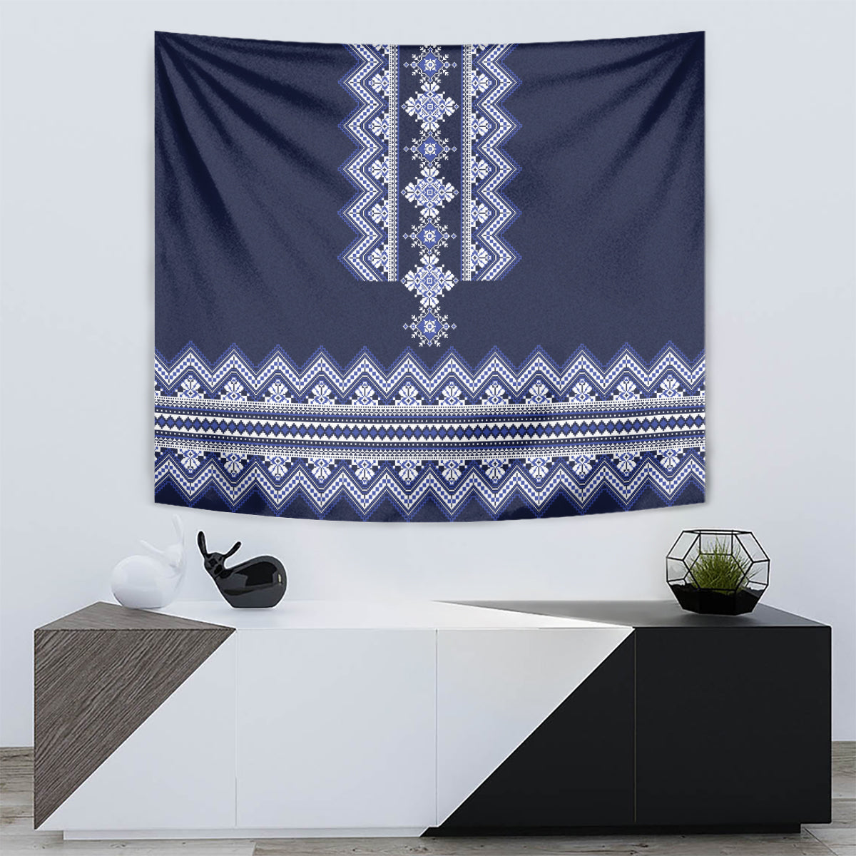 Ukraine Folk Pattern Tapestry Ukrainian Navy Blue Version - Wonder Print Shop