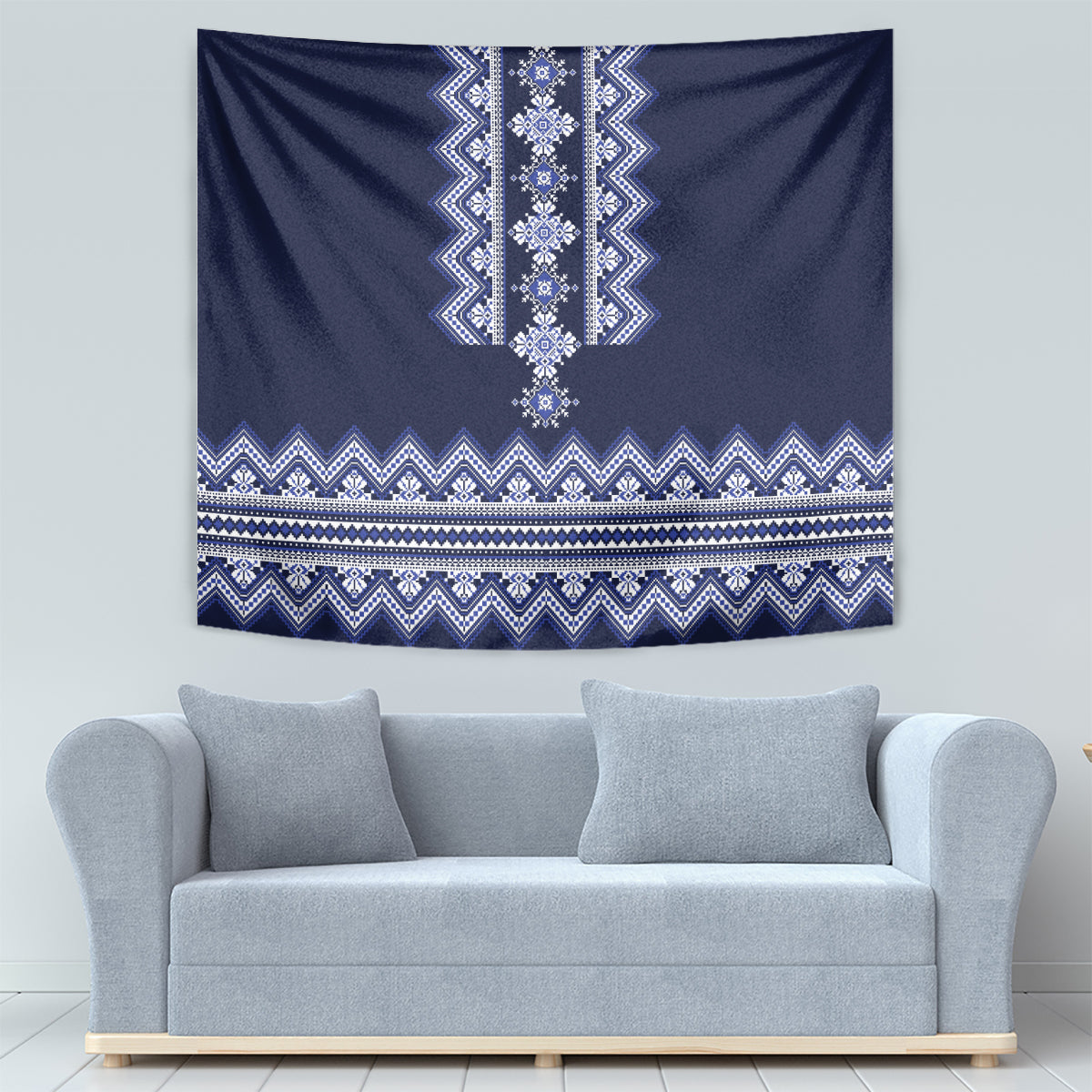 Ukraine Folk Pattern Tapestry Ukrainian Navy Blue Version - Wonder Print Shop