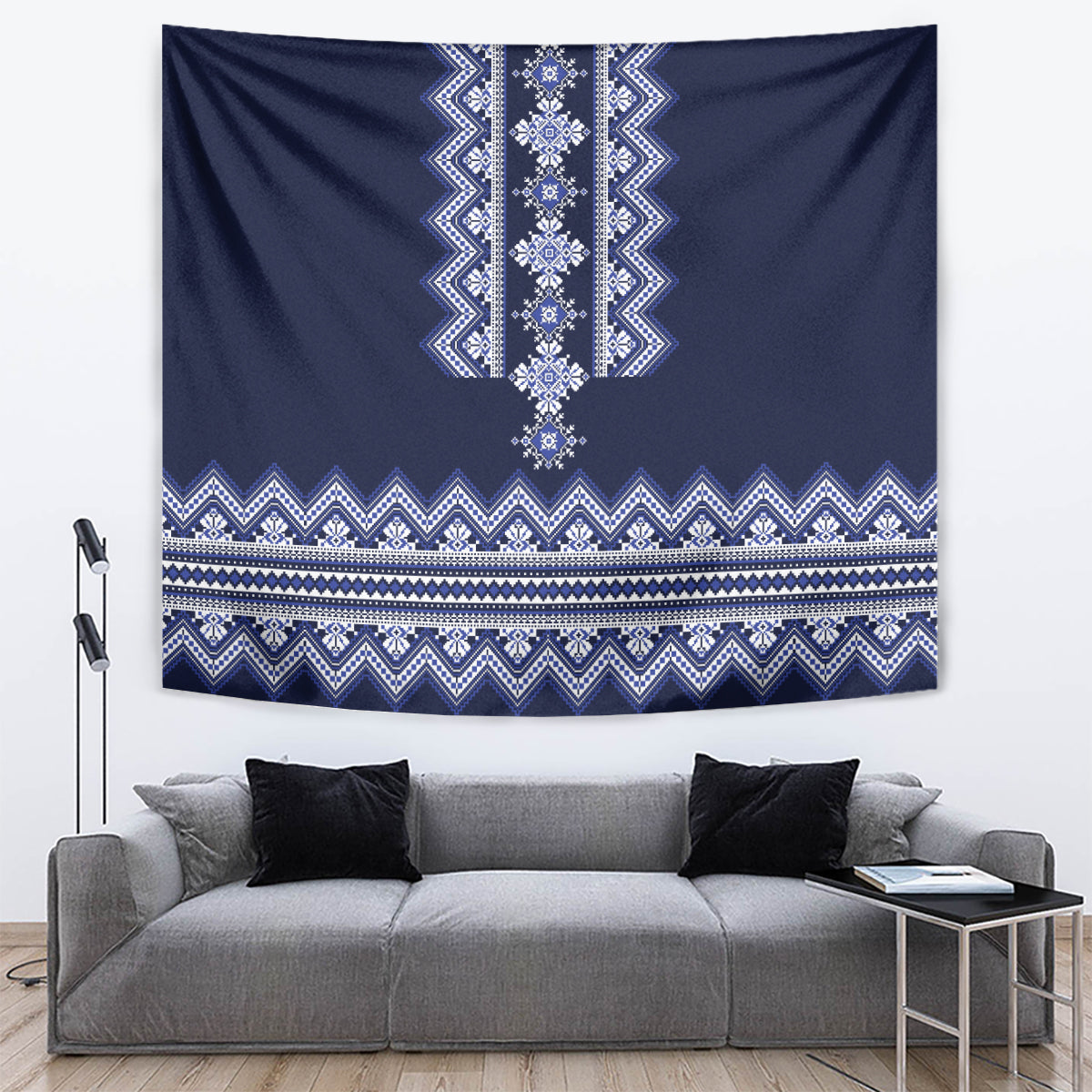 Ukraine Folk Pattern Tapestry Ukrainian Navy Blue Version - Wonder Print Shop