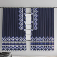 Ukraine Folk Pattern Window Curtain Ukrainian Navy Blue Version - Wonder Print Shop