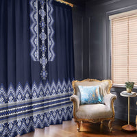 Ukraine Folk Pattern Window Curtain Ukrainian Navy Blue Version - Wonder Print Shop