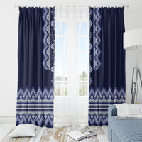 Ukraine Folk Pattern Window Curtain Ukrainian Navy Blue Version - Wonder Print Shop