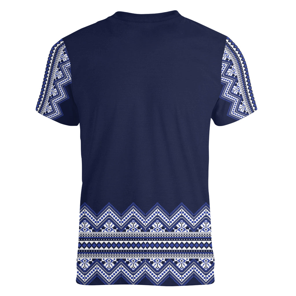 Ukraine Folk Pattern Women V Neck T Shirt Ukrainian Navy Blue Version - Wonder Print Shop